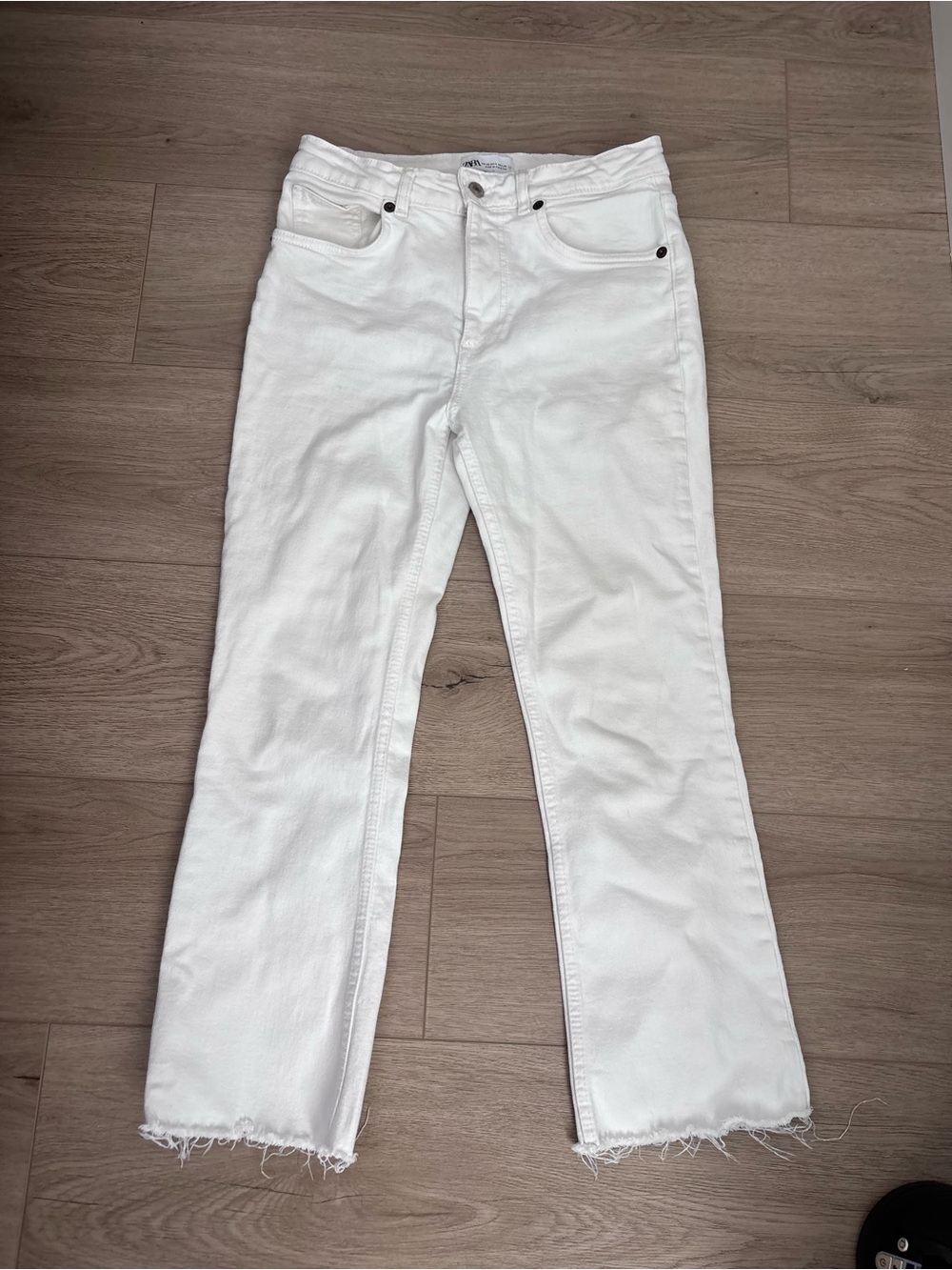 Zara White High-Rise Jeans with Button Detail